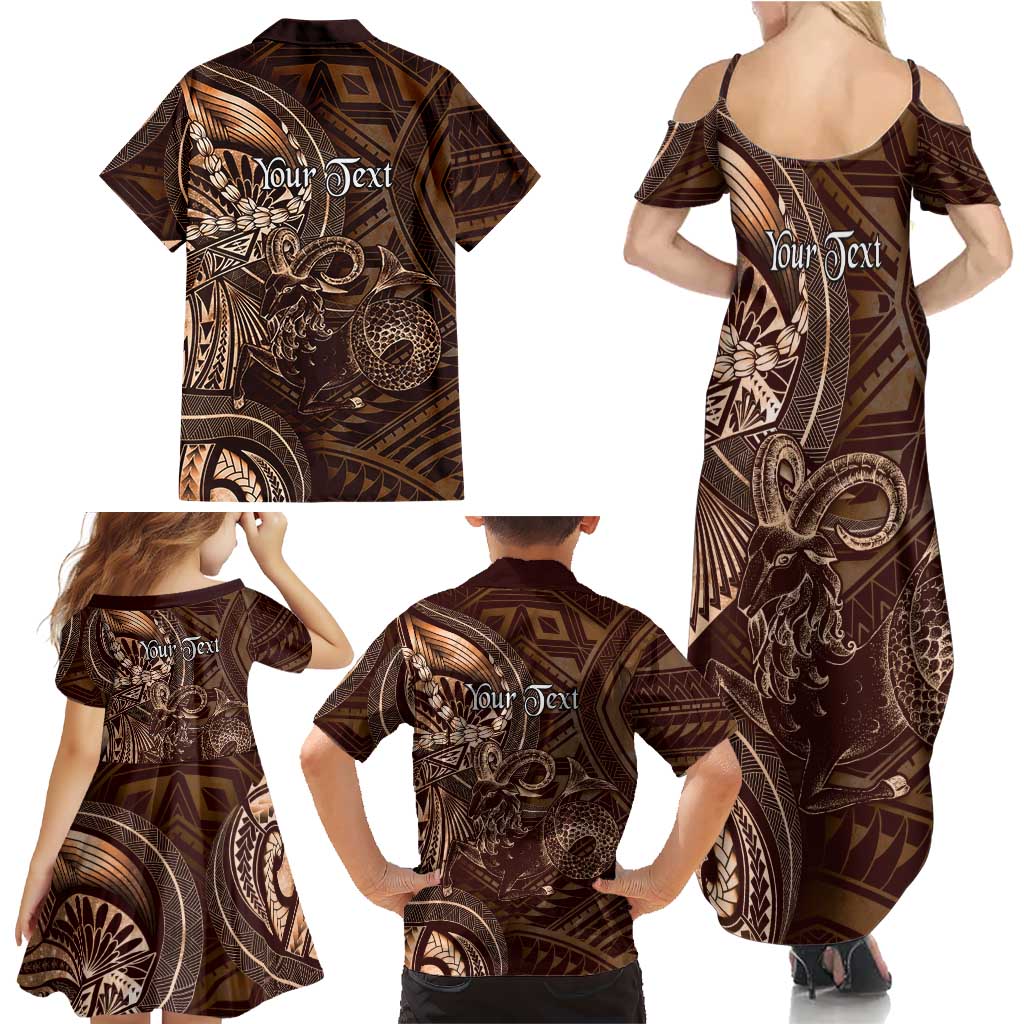 Personalised Polynesia Zodiac Capricorn Family Matching Summer Maxi Dress and Hawaiian Shirt Galaxy Polynesian Pattern Chest Tattoo Style