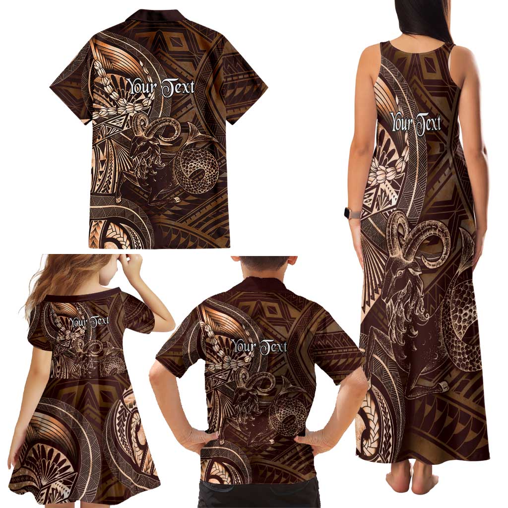 Personalised Polynesia Zodiac Capricorn Family Matching Tank Maxi Dress and Hawaiian Shirt Galaxy Polynesian Pattern Chest Tattoo Style