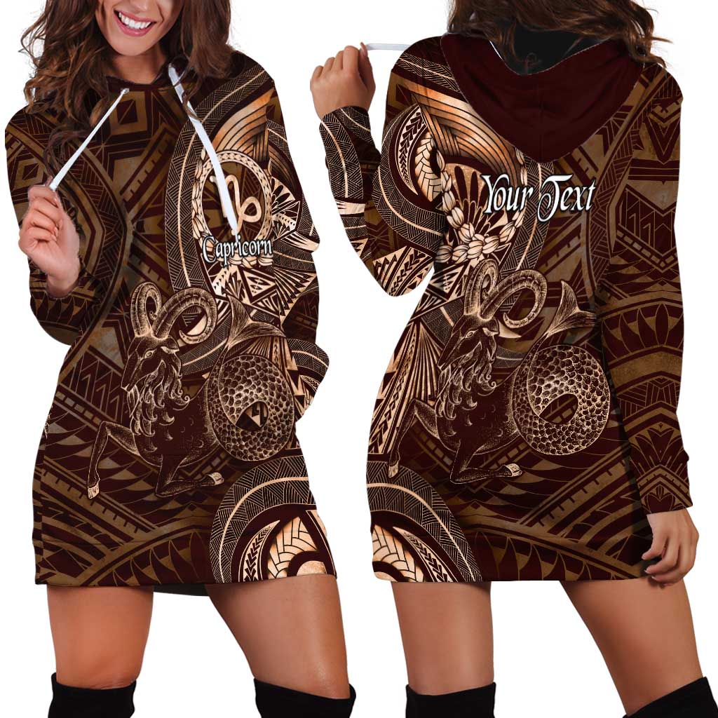 Personalised Polynesia Zodiac Capricorn Hoodie Dress Galaxy Polynesian Pattern Chest Tattoo Style