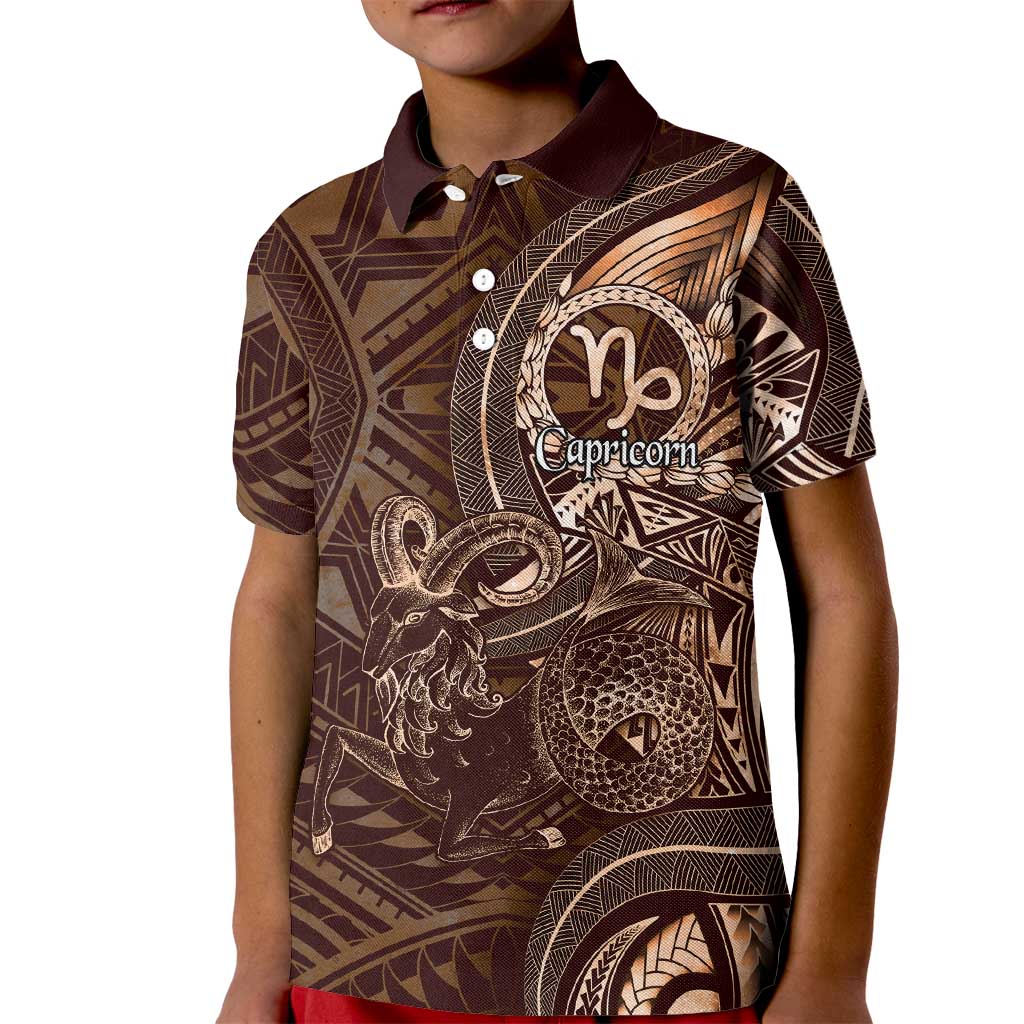 Personalised Polynesia Zodiac Capricorn Kid Polo Shirt Galaxy Polynesian Pattern Chest Tattoo Style