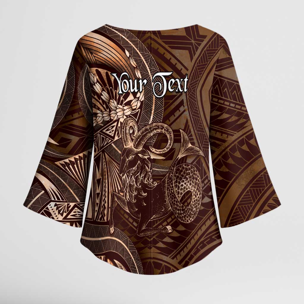 Personalised Polynesia Zodiac Capricorn Kimono Sleeve Blouse Galaxy Polynesian Pattern Chest Tattoo Style