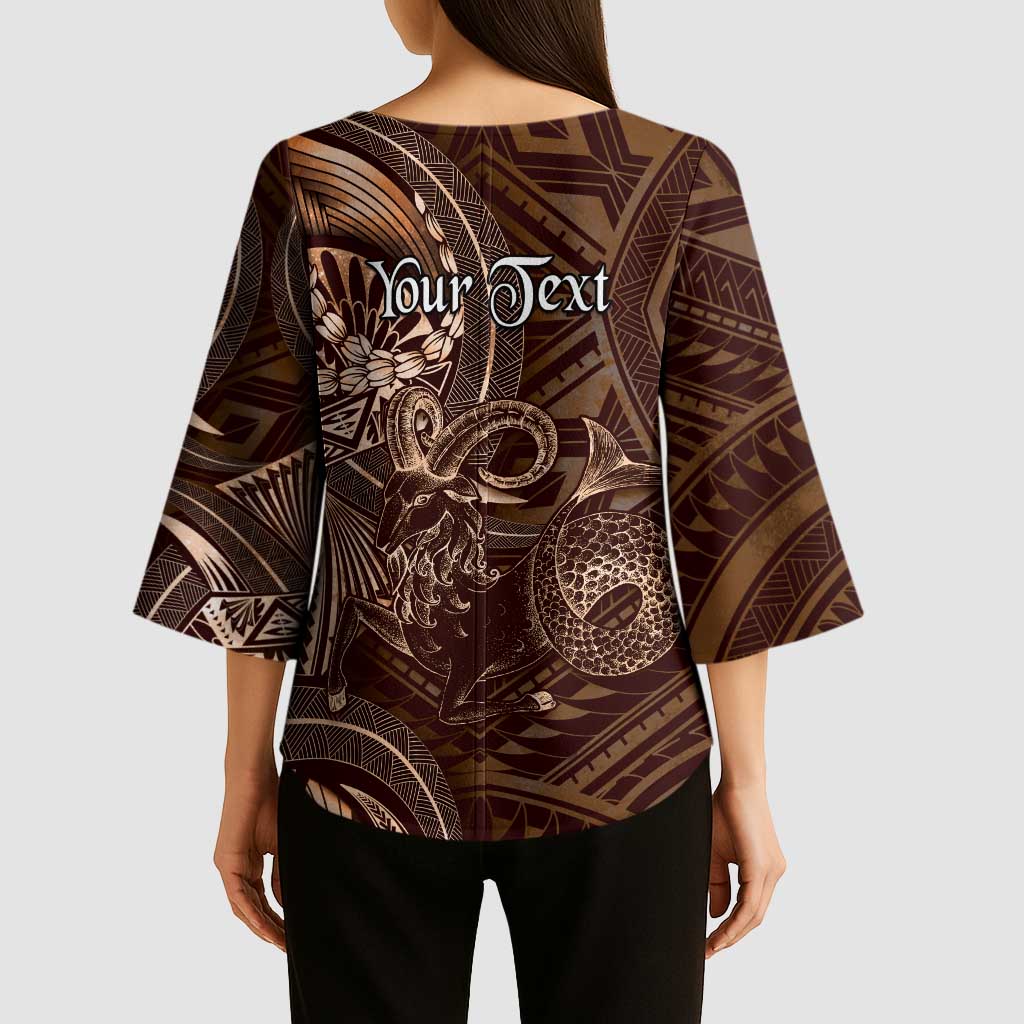 Personalised Polynesia Zodiac Capricorn Kimono Sleeve Blouse Galaxy Polynesian Pattern Chest Tattoo Style
