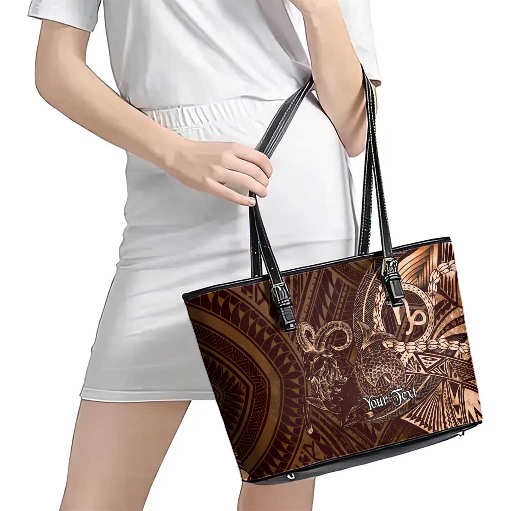 Personalised Polynesia Zodiac Capricorn Leather Tote Bag Galaxy Polynesian Pattern Chest Tattoo Style