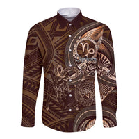 Personalised Polynesia Zodiac Capricorn Long Sleeve Button Shirt Galaxy Polynesian Pattern Chest Tattoo Style