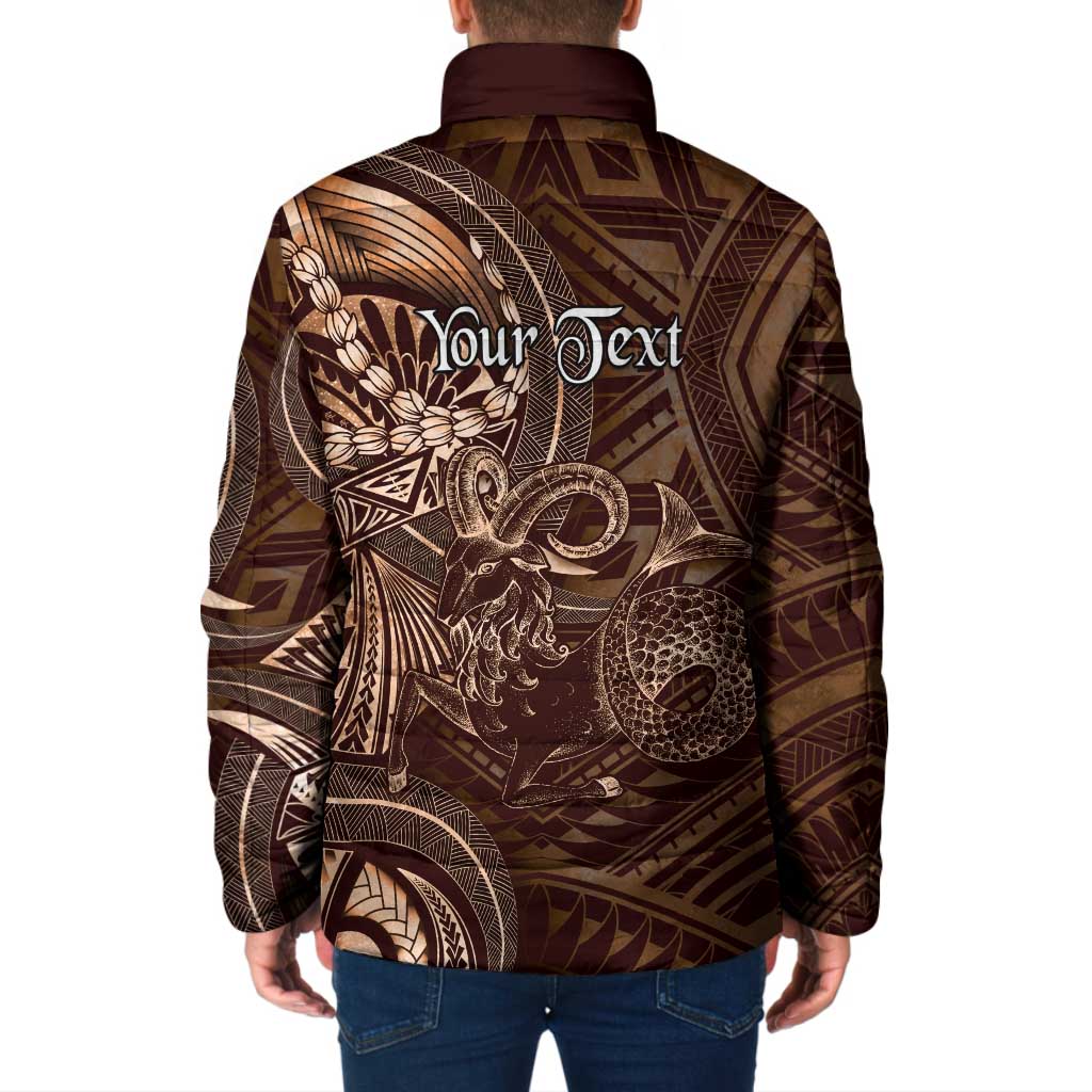 Personalised Polynesia Zodiac Capricorn Padded Jacket Galaxy Polynesian Pattern Chest Tattoo Style
