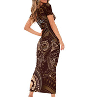 Personalised Polynesia Zodiac Capricorn Short Sleeve Bodycon Dress Galaxy Polynesian Pattern Chest Tattoo Style
