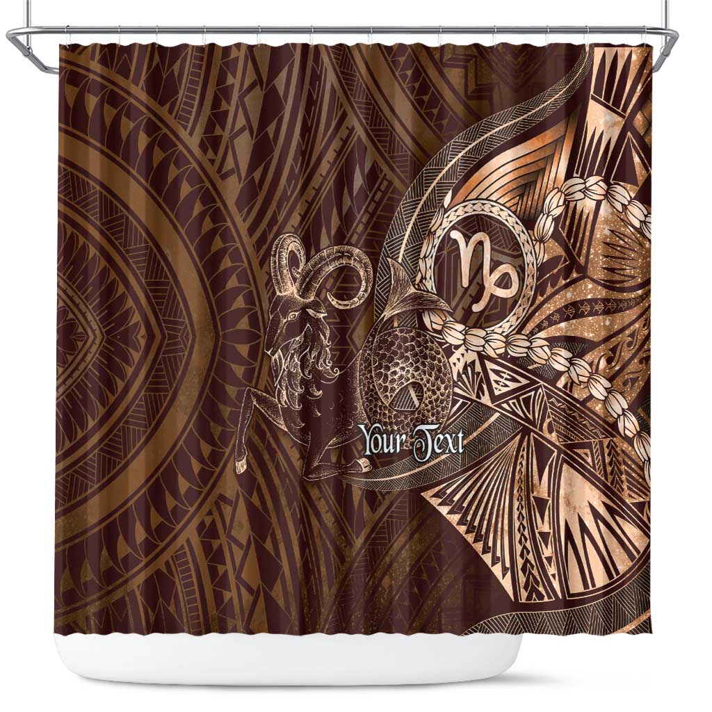 Personalised Polynesia Zodiac Capricorn Shower Curtain Galaxy Polynesian Pattern Chest Tattoo Style