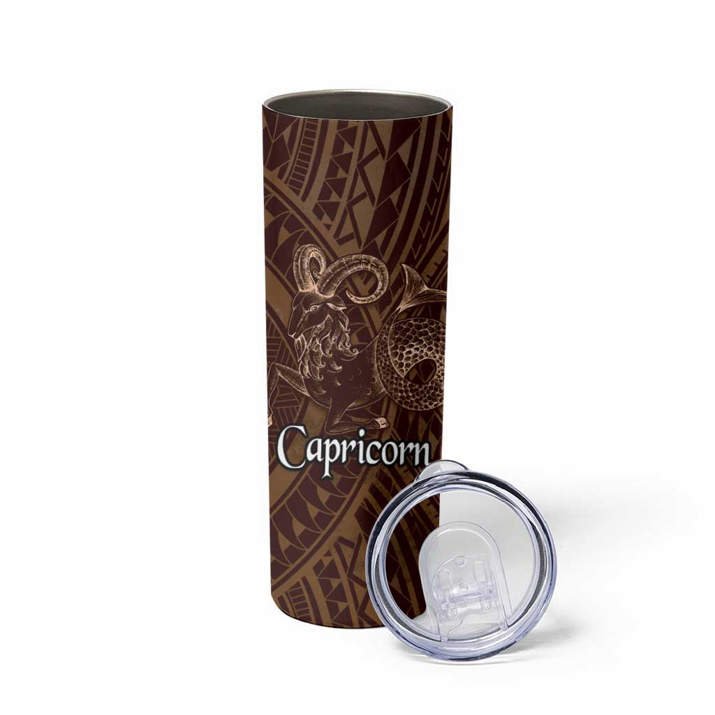 Personalised Polynesia Zodiac Capricorn Skinny Tumbler Galaxy Polynesian Pattern Chest Tattoo Style