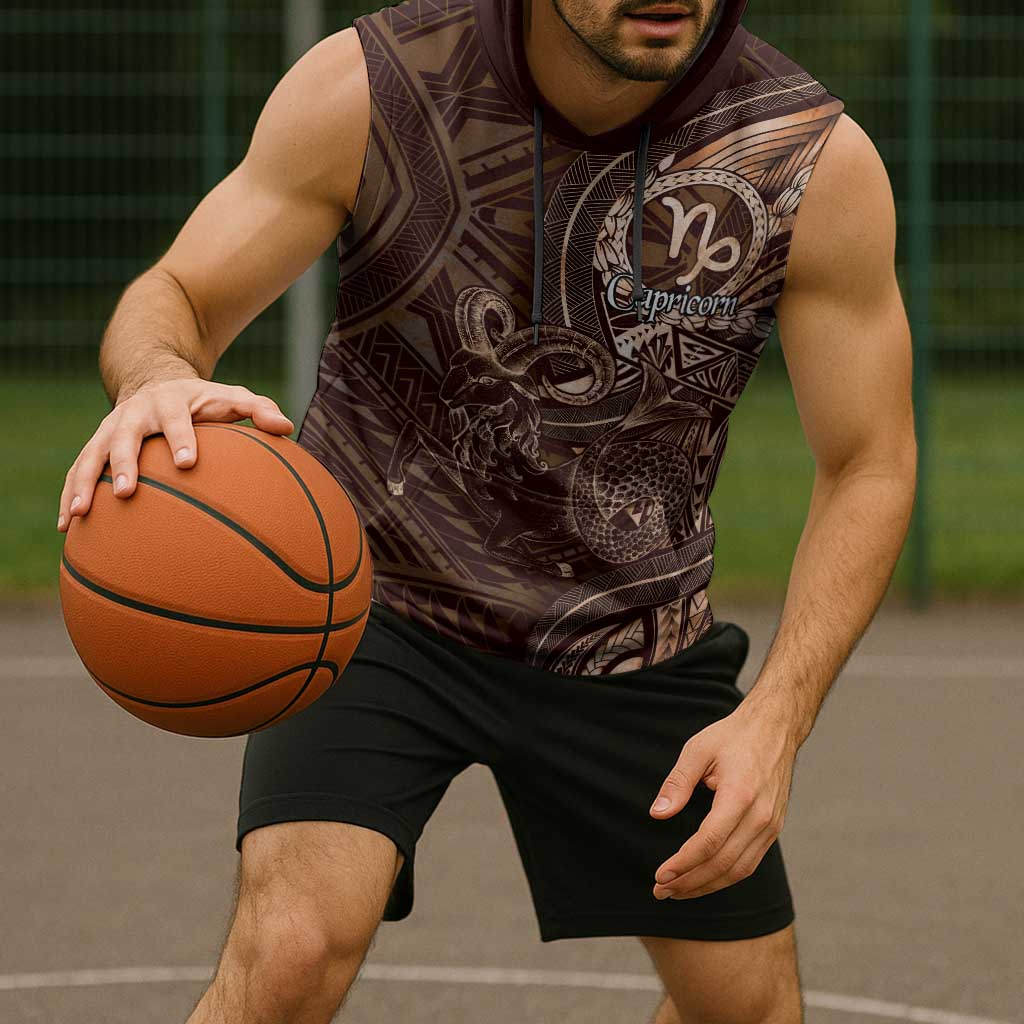 Personalised Polynesia Zodiac Capricorn Sleeveless Hoodie Galaxy Polynesian Pattern Chest Tattoo Style