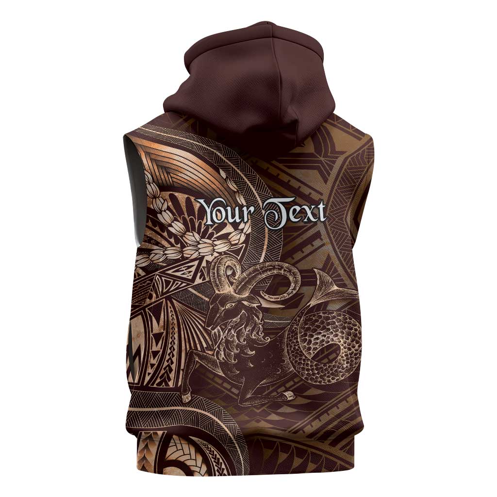 Personalised Polynesia Zodiac Capricorn Sleeveless Zip Hoodie Galaxy Polynesian Pattern Chest Tattoo Style