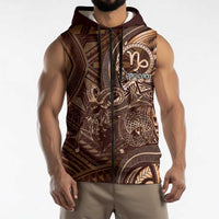 Personalised Polynesia Zodiac Capricorn Sleeveless Zip Hoodie Galaxy Polynesian Pattern Chest Tattoo Style