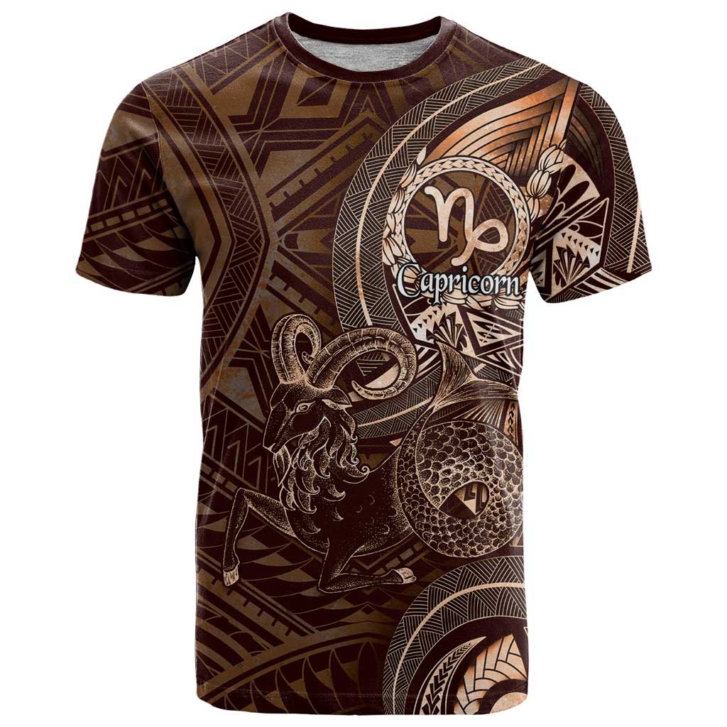Personalised Polynesia Zodiac Capricorn T Shirt Galaxy Polynesian Pattern Chest Tattoo Style