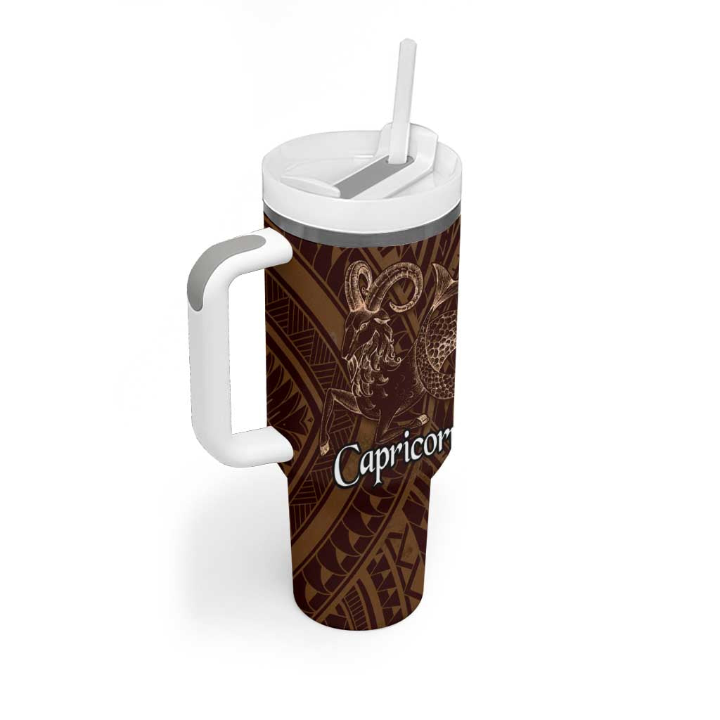 Personalised Polynesia Zodiac Capricorn Tumbler With Handle Galaxy Polynesian Pattern Chest Tattoo Style