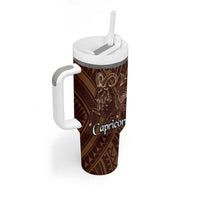 Personalised Polynesia Zodiac Capricorn Tumbler With Handle Galaxy Polynesian Pattern Chest Tattoo Style