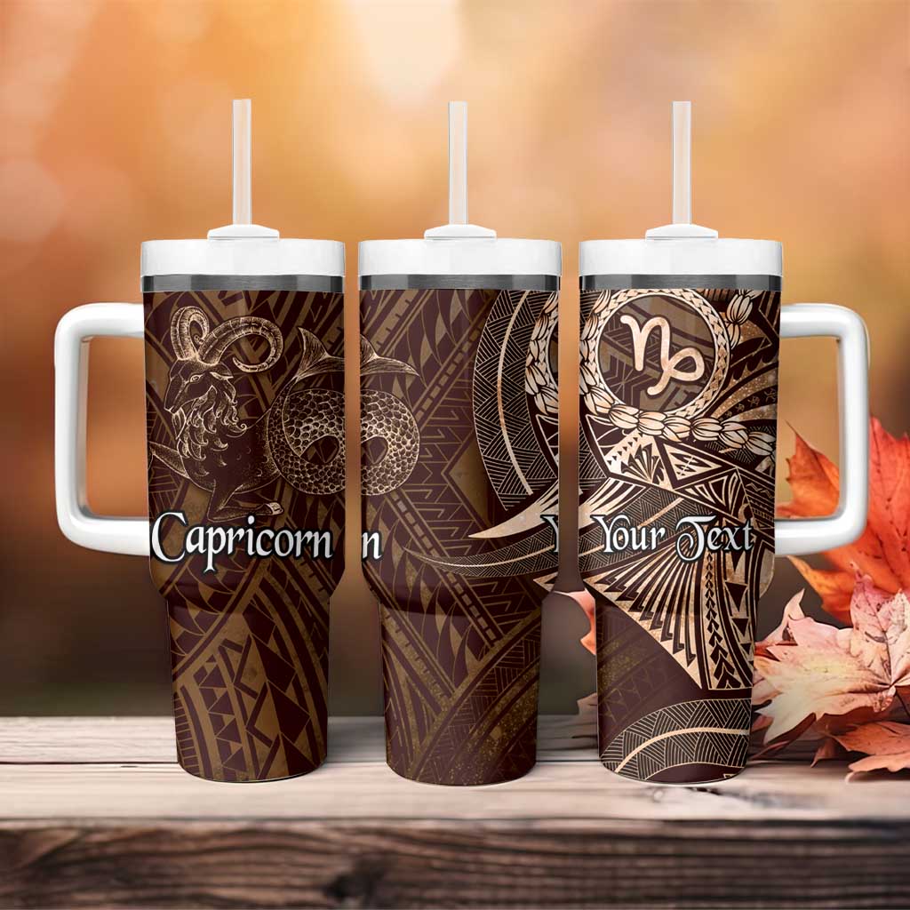 Personalised Polynesia Zodiac Capricorn Tumbler With Handle Galaxy Polynesian Pattern Chest Tattoo Style