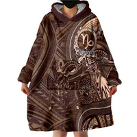 Personalised Polynesia Zodiac Capricorn Wearable Blanket Hoodie Galaxy Polynesian Pattern Chest Tattoo Style