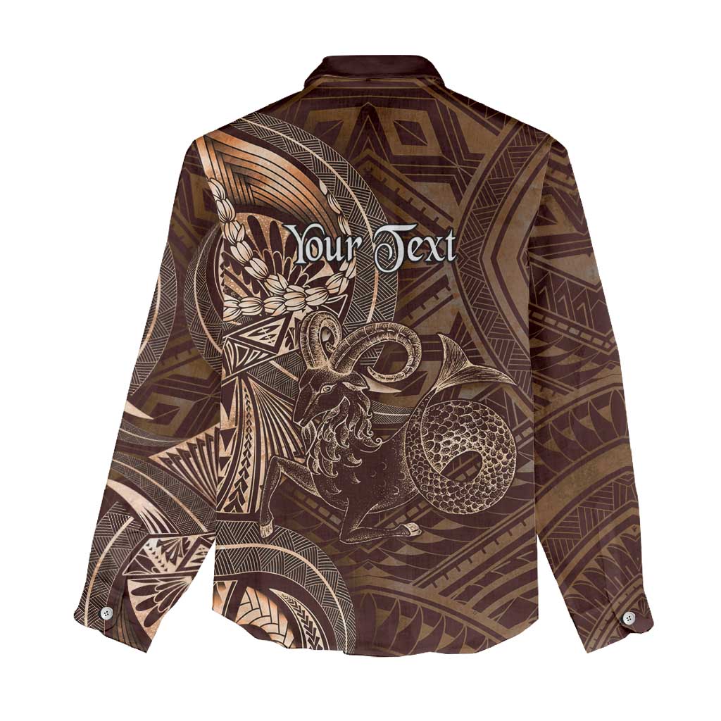 Personalised Polynesia Zodiac Capricorn Women Casual Shirt Galaxy Polynesian Pattern Chest Tattoo Style