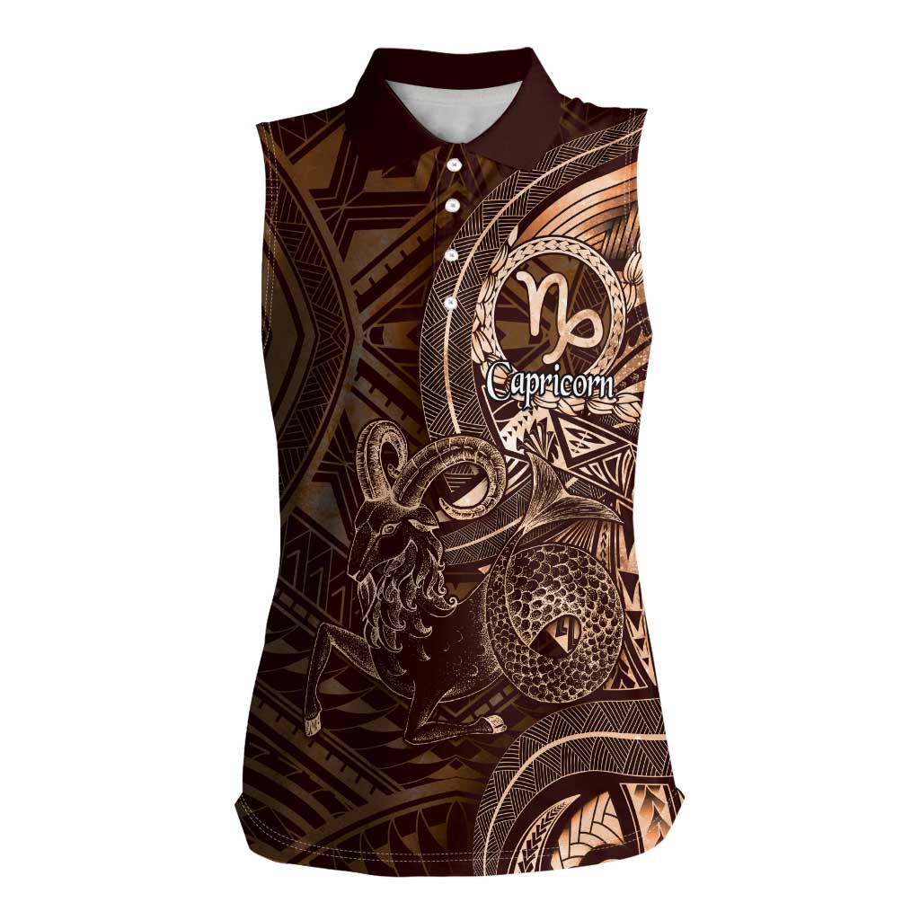Personalised Polynesia Zodiac Capricorn Women Sleeveless Polo Shirt Galaxy Polynesian Pattern Chest Tattoo Style