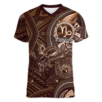 Personalised Polynesia Zodiac Capricorn Women V-Neck T-Shirt Galaxy Polynesian Pattern Chest Tattoo Style