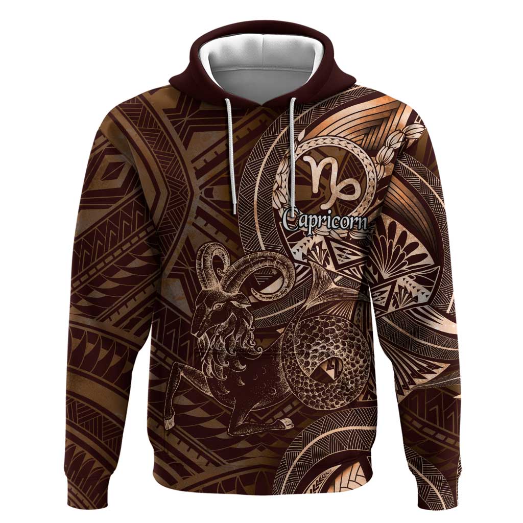 Personalised Polynesia Zodiac Capricorn Zip Hoodie Galaxy Polynesian Pattern Chest Tattoo Style
