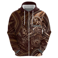Personalised Polynesia Zodiac Capricorn Zip Hoodie Galaxy Polynesian Pattern Chest Tattoo Style