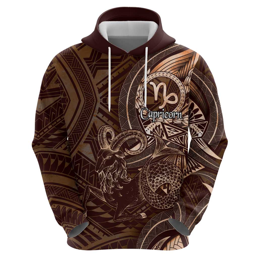 Personalised Polynesia Zodiac Capricorn Zip Hoodie Galaxy Polynesian Pattern Chest Tattoo Style
