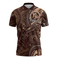 Personalised Polynesia Zodiac Capricorn Zipper Polo Shirt Galaxy Polynesian Pattern Chest Tattoo Style