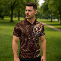 Personalised Polynesia Zodiac Capricorn Zipper Polo Shirt Galaxy Polynesian Pattern Chest Tattoo Style