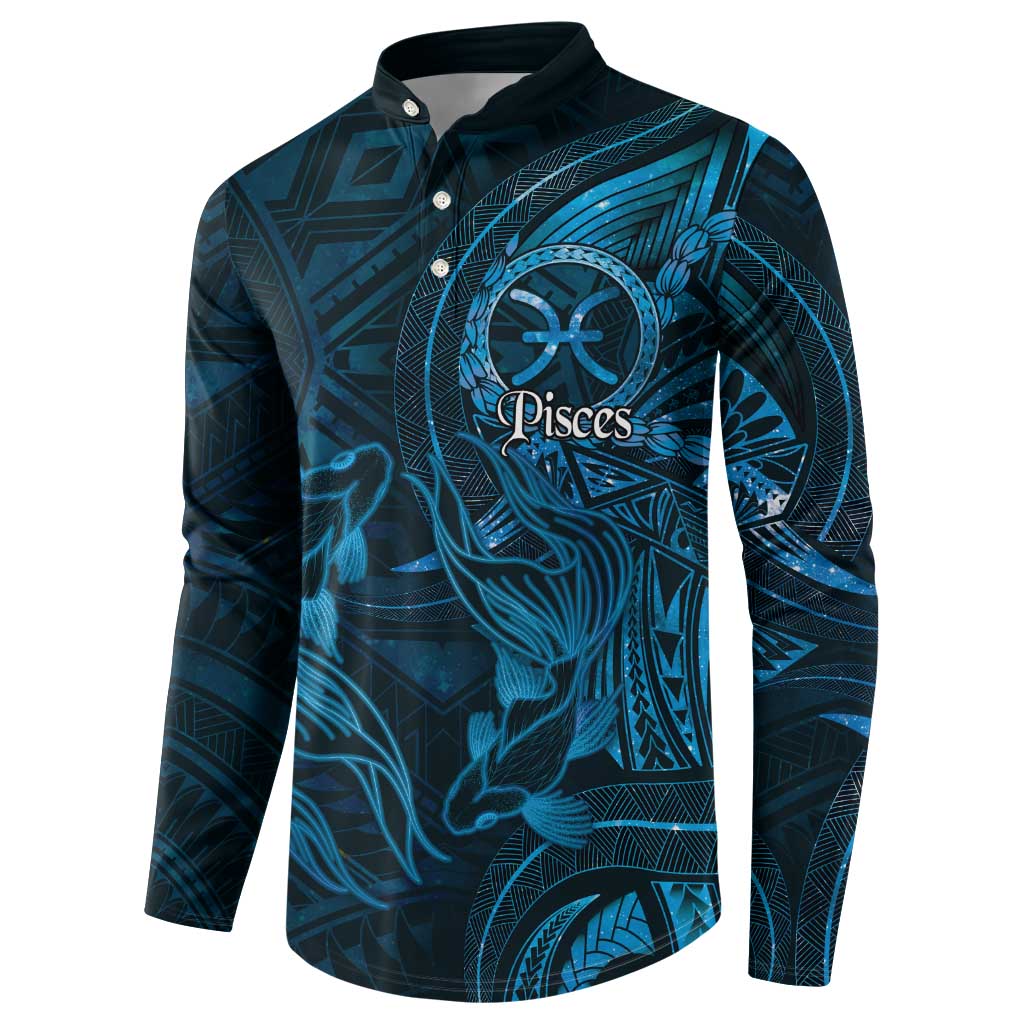 Personalised Polynesia Zodiac Pisces Button Sweatshirt Galaxy Polynesian Pattern Chest Tattoo Style