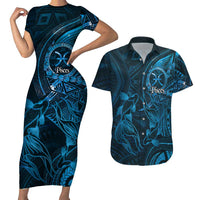 Personalised Polynesia Zodiac Pisces Couples Matching Short Sleeve Bodycon Dress and Hawaiian Shirt Galaxy Polynesian Pattern Chest Tattoo Style