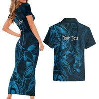 Personalised Polynesia Zodiac Pisces Couples Matching Short Sleeve Bodycon Dress and Hawaiian Shirt Galaxy Polynesian Pattern Chest Tattoo Style