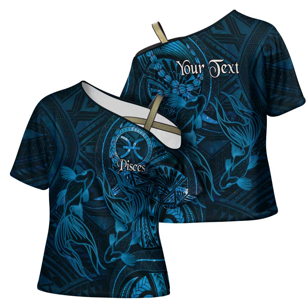 Personalised Polynesia Zodiac Pisces Cross Shoulder Shirt Galaxy Polynesian Pattern Chest Tattoo Style