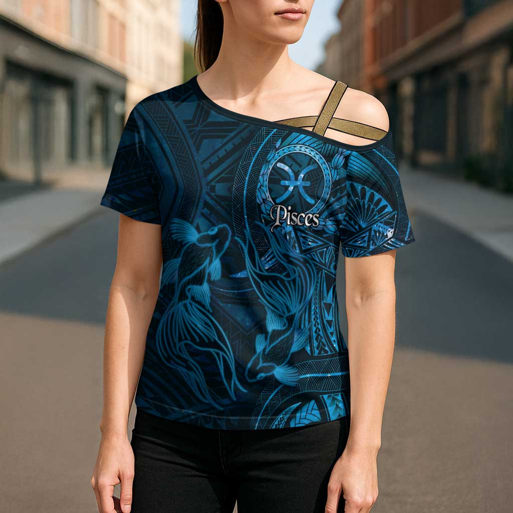 Personalised Polynesia Zodiac Pisces Cross Shoulder Shirt Galaxy Polynesian Pattern Chest Tattoo Style
