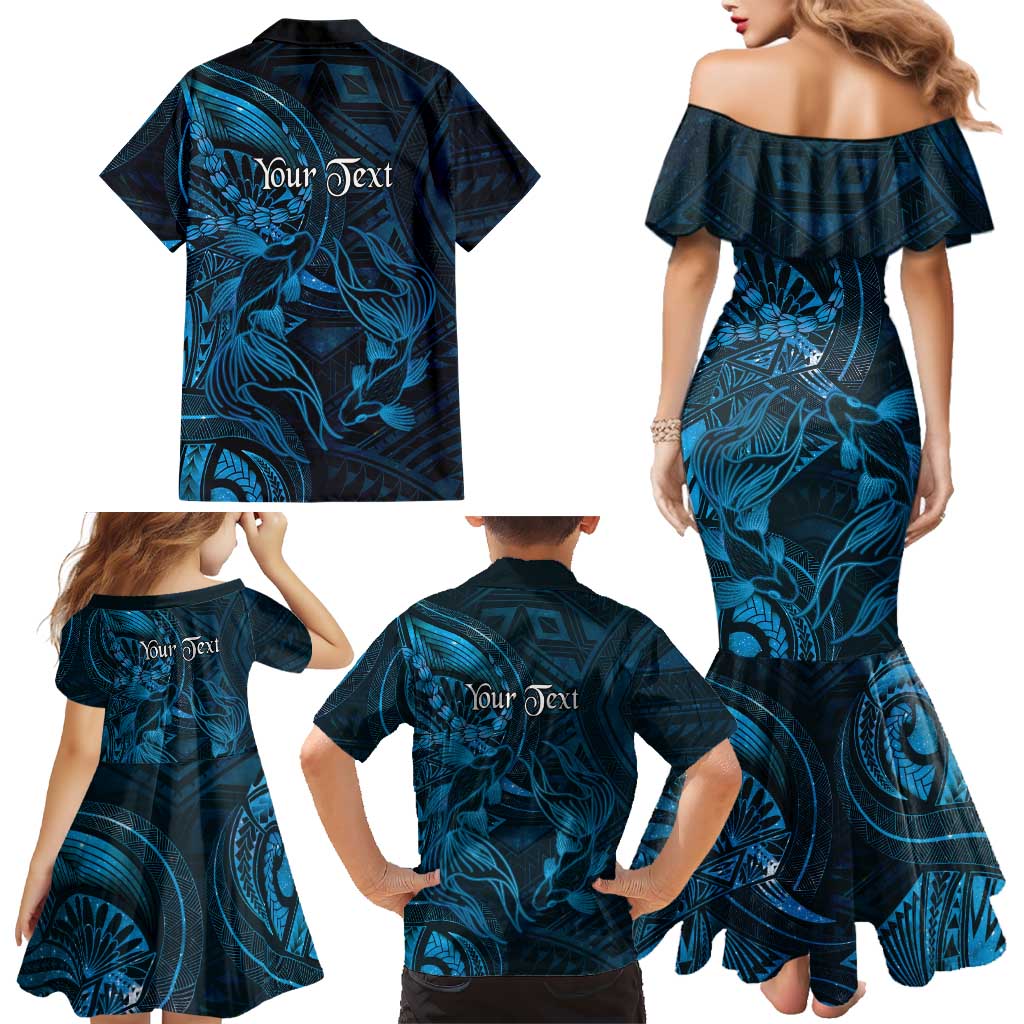 Personalised Polynesia Zodiac Pisces Family Matching Mermaid Dress and Hawaiian Shirt Galaxy Polynesian Pattern Chest Tattoo Style