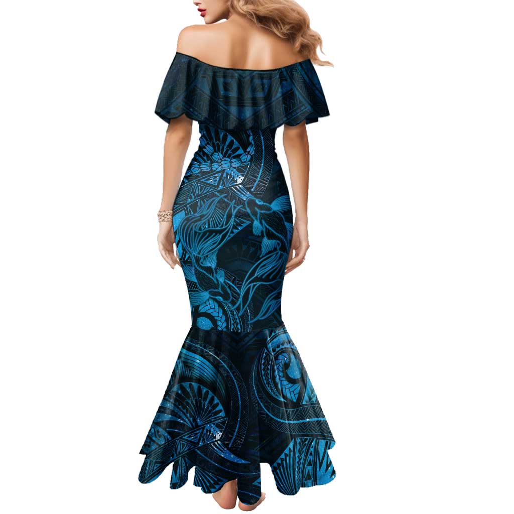 Personalised Polynesia Zodiac Pisces Family Matching Mermaid Dress and Hawaiian Shirt Galaxy Polynesian Pattern Chest Tattoo Style