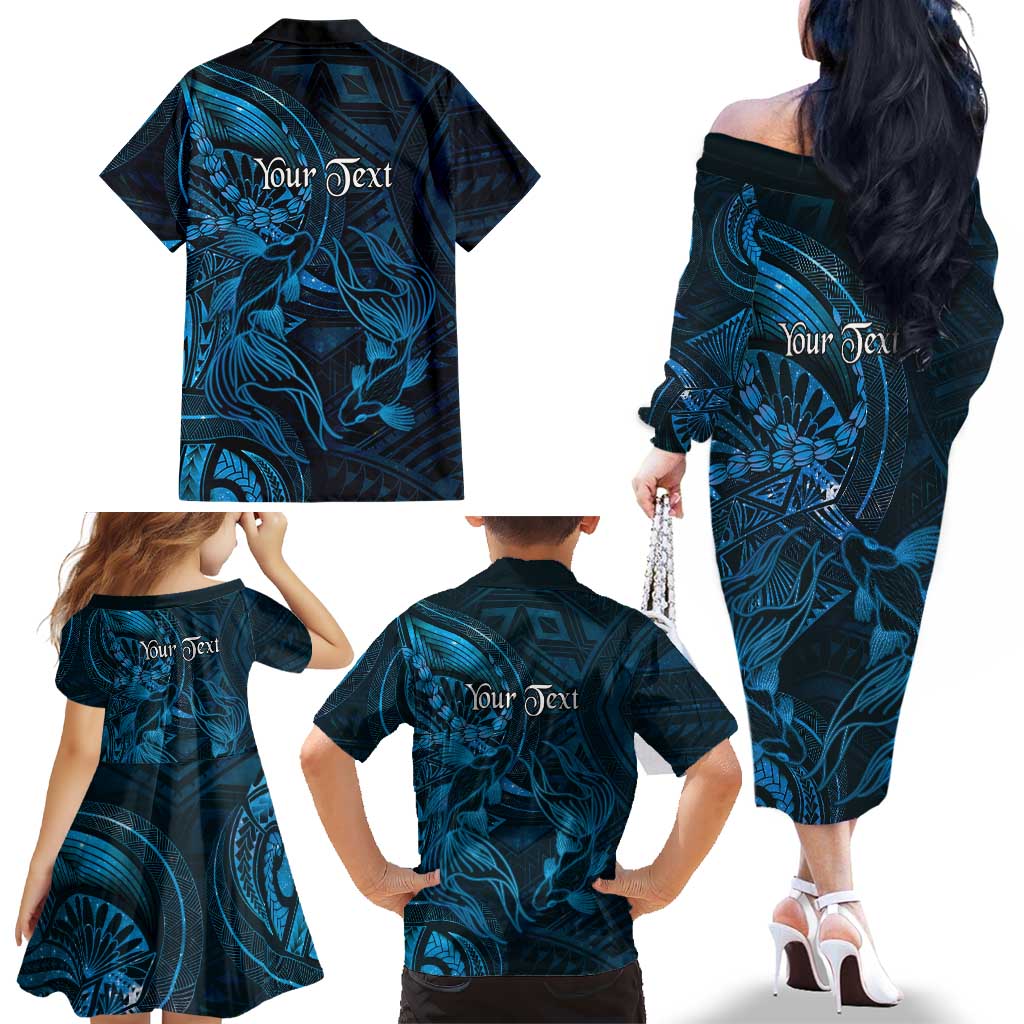Personalised Polynesia Zodiac Pisces Family Matching Off The Shoulder Long Sleeve Dress and Hawaiian Shirt Galaxy Polynesian Pattern Chest Tattoo Style