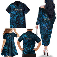 Personalised Polynesia Zodiac Pisces Family Matching Off The Shoulder Long Sleeve Dress and Hawaiian Shirt Galaxy Polynesian Pattern Chest Tattoo Style