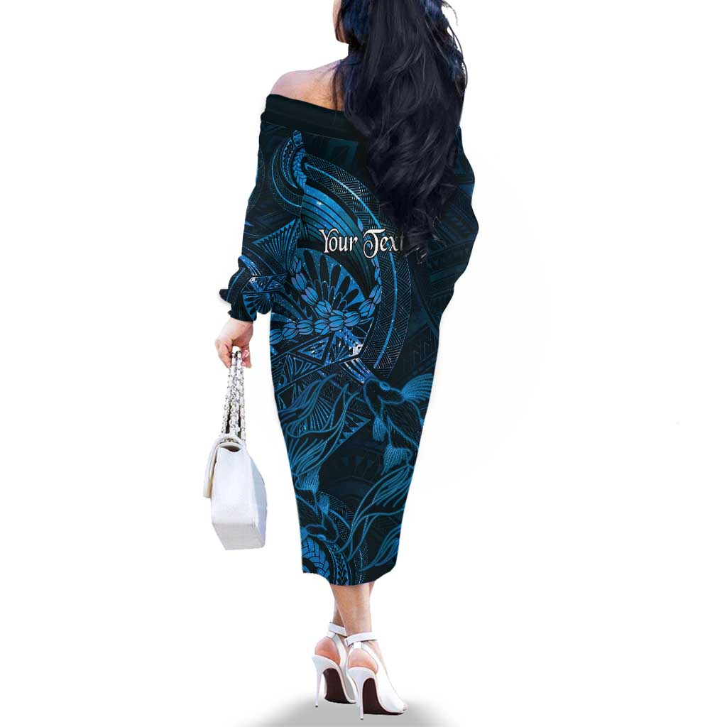 Personalised Polynesia Zodiac Pisces Family Matching Off The Shoulder Long Sleeve Dress and Hawaiian Shirt Galaxy Polynesian Pattern Chest Tattoo Style