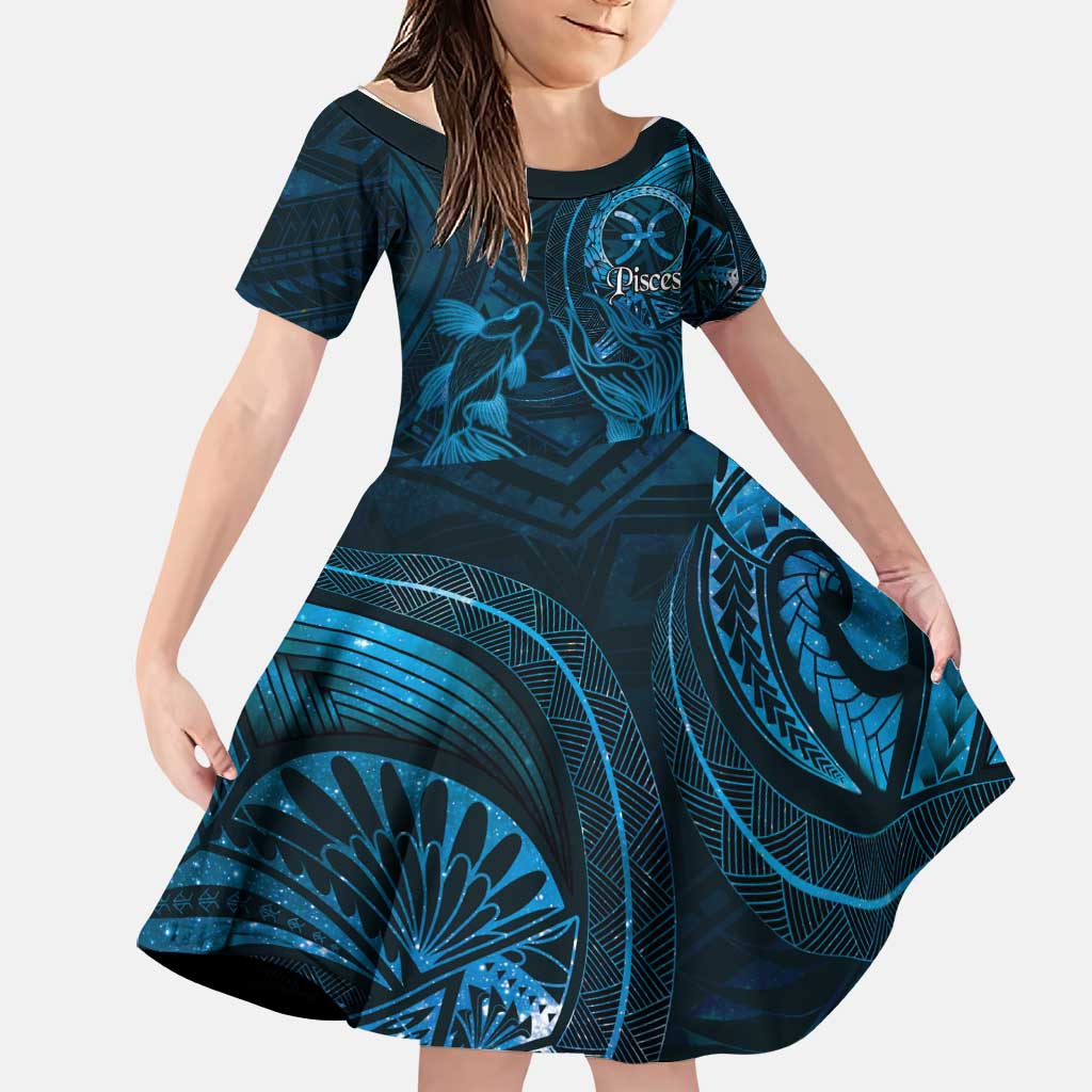 Personalised Polynesia Zodiac Pisces Family Matching Off Shoulder Maxi Dress and Hawaiian Shirt Galaxy Polynesian Pattern Chest Tattoo Style