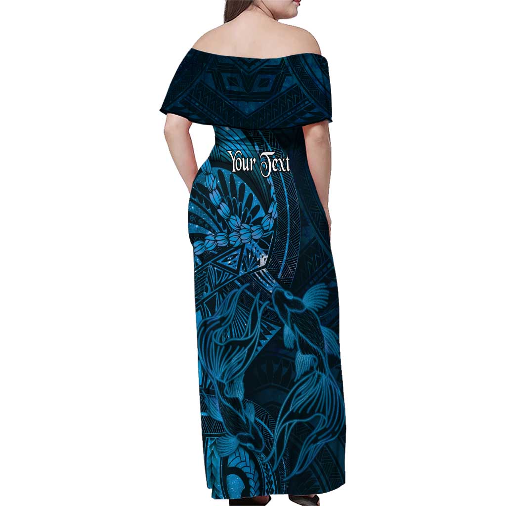 Personalised Polynesia Zodiac Pisces Family Matching Off Shoulder Maxi Dress and Hawaiian Shirt Galaxy Polynesian Pattern Chest Tattoo Style