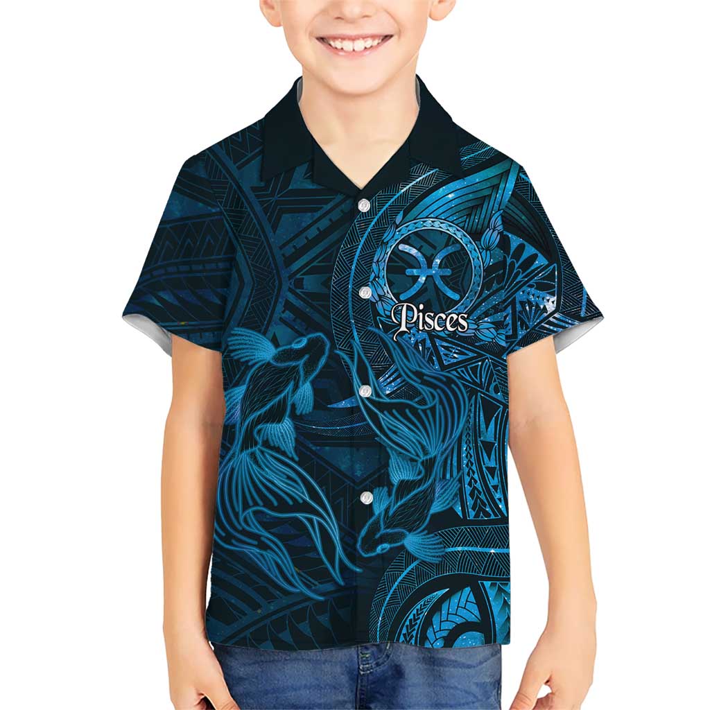 Personalised Polynesia Zodiac Pisces Family Matching Off Shoulder Maxi Dress and Hawaiian Shirt Galaxy Polynesian Pattern Chest Tattoo Style