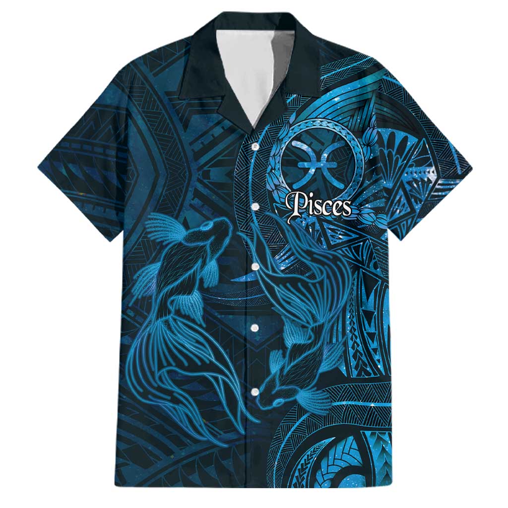 Personalised Polynesia Zodiac Pisces Family Matching Short Sleeve Bodycon Dress and Hawaiian Shirt Galaxy Polynesian Pattern Chest Tattoo Style