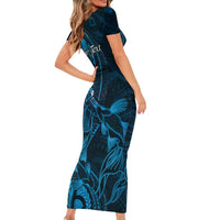 Personalised Polynesia Zodiac Pisces Family Matching Short Sleeve Bodycon Dress and Hawaiian Shirt Galaxy Polynesian Pattern Chest Tattoo Style