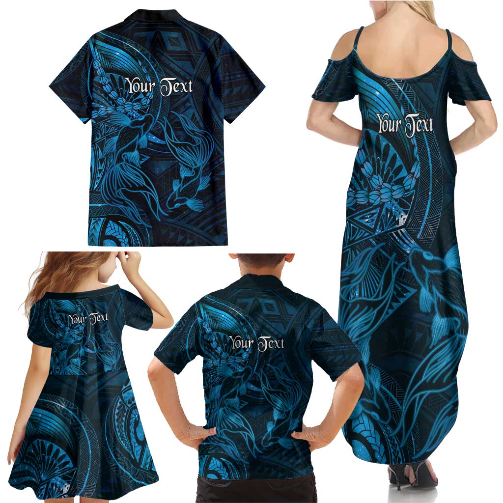 Personalised Polynesia Zodiac Pisces Family Matching Summer Maxi Dress and Hawaiian Shirt Galaxy Polynesian Pattern Chest Tattoo Style