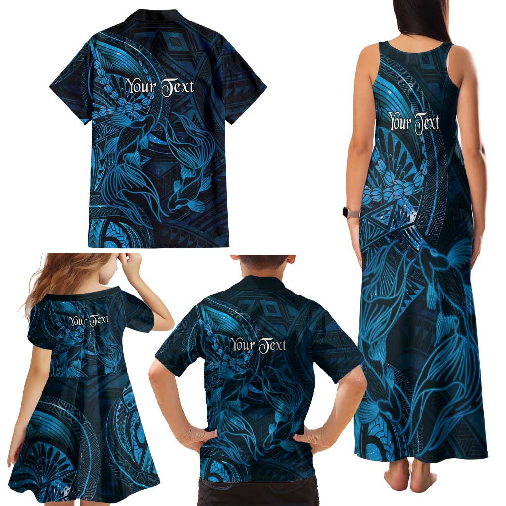 Personalised Polynesia Zodiac Pisces Family Matching Tank Maxi Dress and Hawaiian Shirt Galaxy Polynesian Pattern Chest Tattoo Style