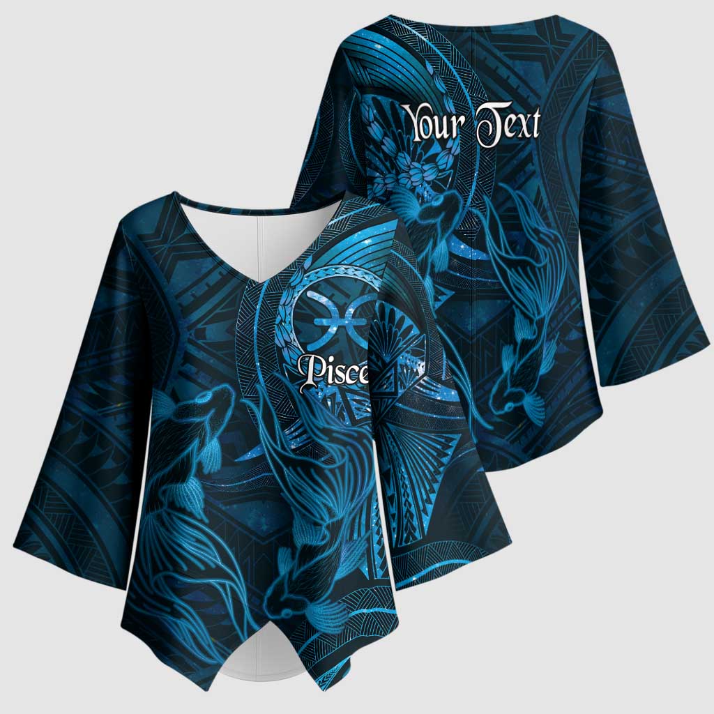 Personalised Polynesia Zodiac Pisces Kimono Sleeve Blouse Galaxy Polynesian Pattern Chest Tattoo Style