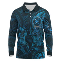 Personalised Polynesia Zodiac Pisces Long Sleeve Polo Shirt Galaxy Polynesian Pattern Chest Tattoo Style
