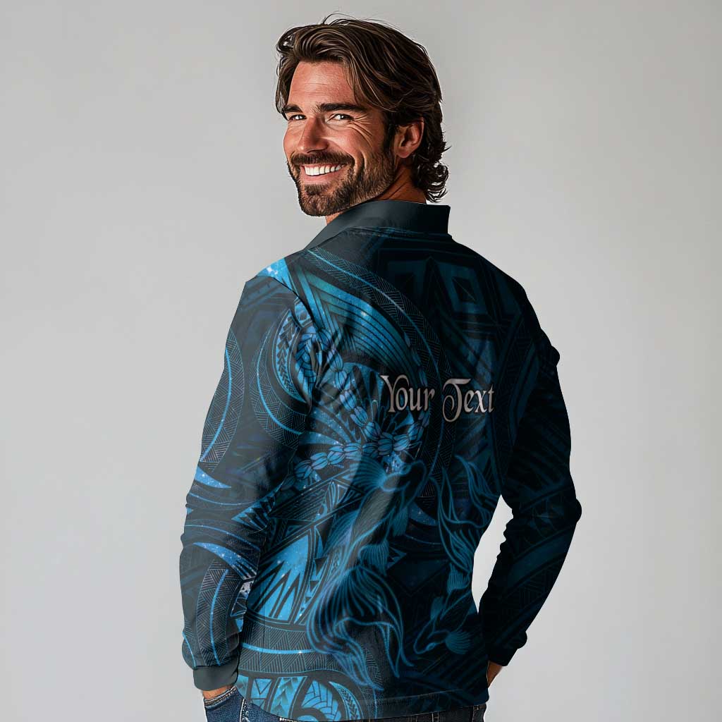 Personalised Polynesia Zodiac Pisces Long Sleeve Polo Shirt Galaxy Polynesian Pattern Chest Tattoo Style