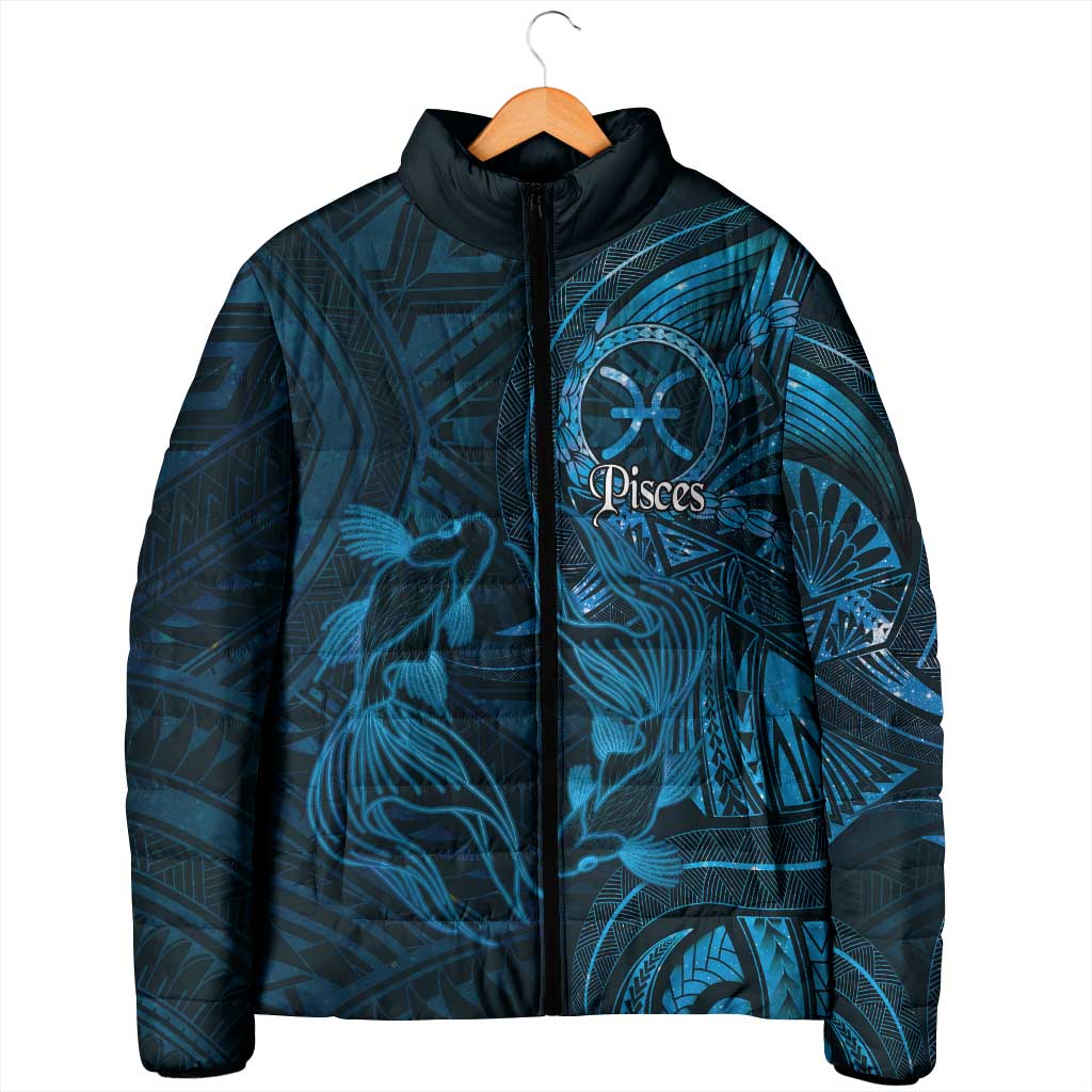 Personalised Polynesia Zodiac Pisces Padded Jacket Galaxy Polynesian Pattern Chest Tattoo Style