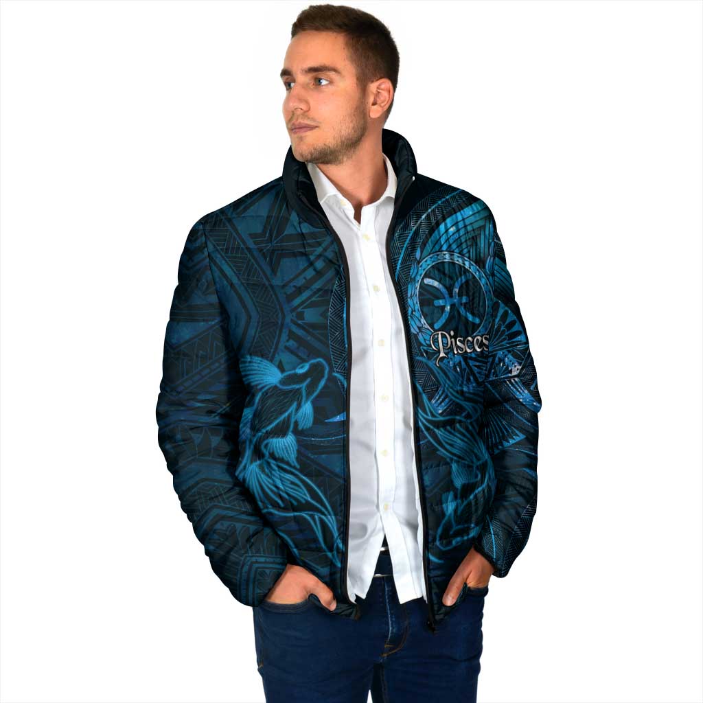 Personalised Polynesia Zodiac Pisces Padded Jacket Galaxy Polynesian Pattern Chest Tattoo Style